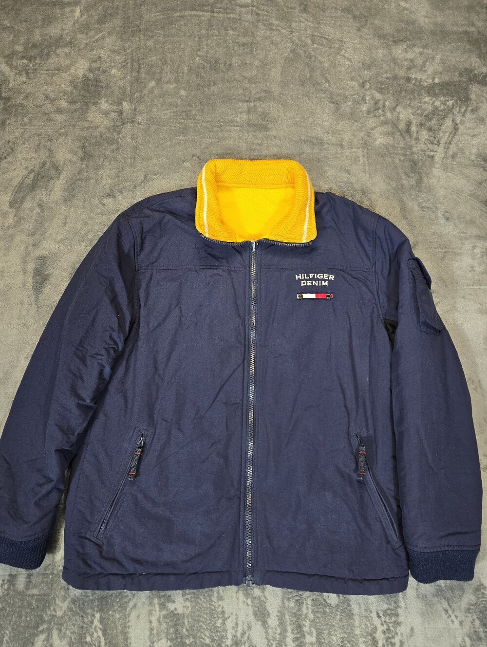 Vintage Hilfiger Jeans Fleece Lined Reversiable Jacket Size Large Navy Denim
